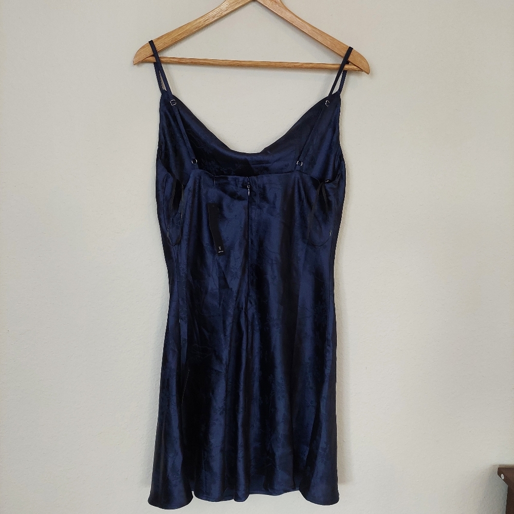 Lulus Close to Your Heart Blue Satin Jacquard Cowl Slip Dress Size XL NWT - Picture 4 of 10